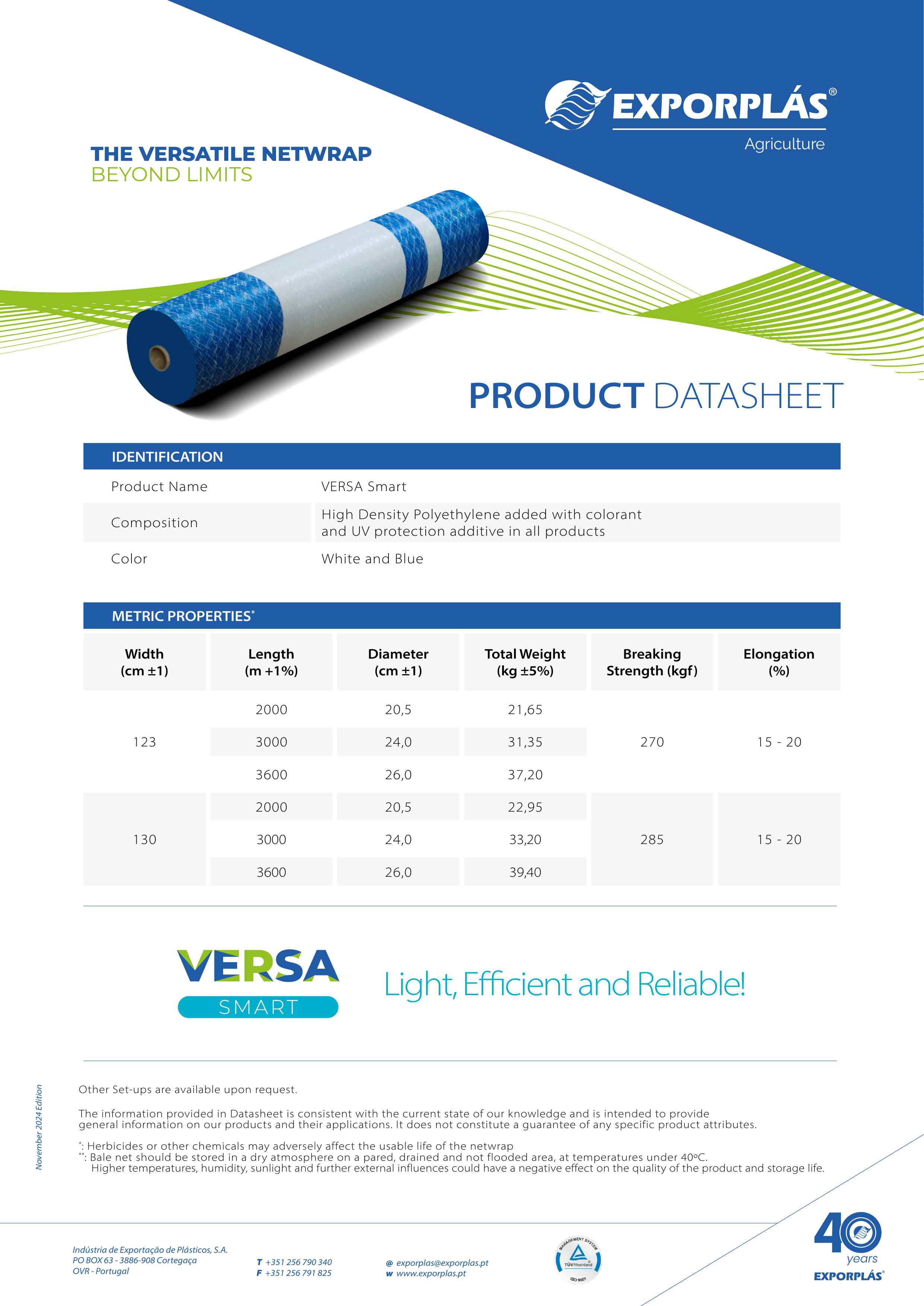 Versa Smart Bale Net Wrap White/Blue - 130 x 3000